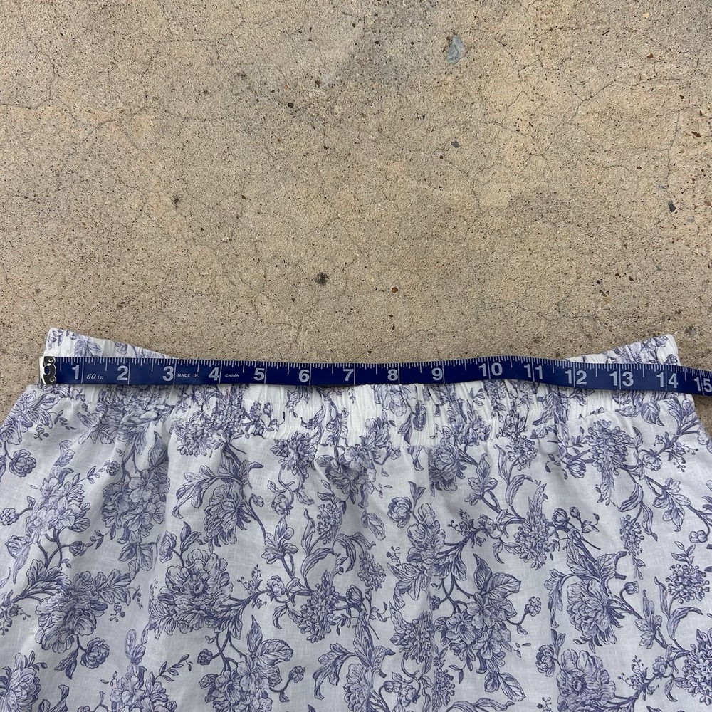 Womens Tiered Cottage Linen Maxi Skirt XL Blue Floral Prairie Garden Boho - Picture 6 of 7
